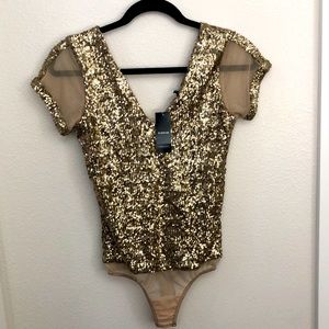 New - Bebe - Sequins Gold Bodysuit Size M